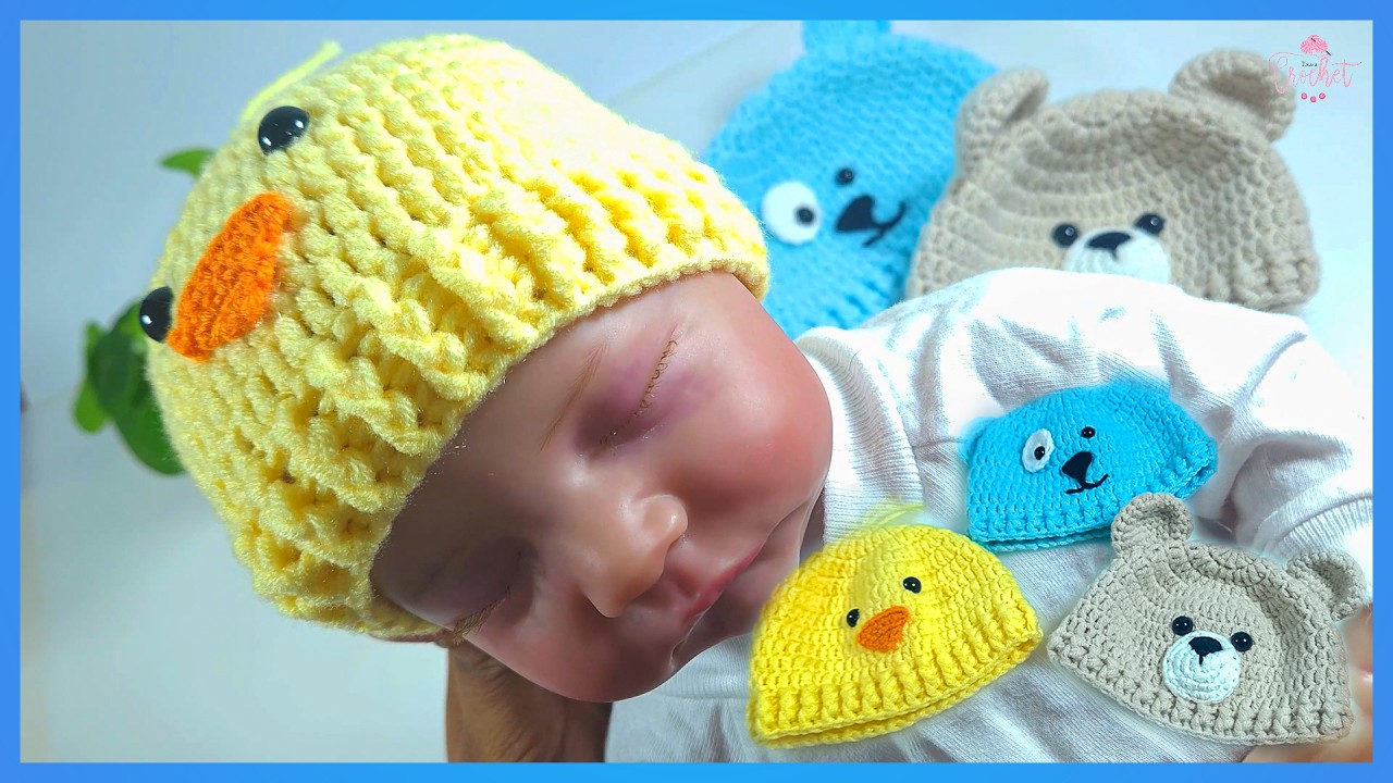 Diseño de Animalitos!! GORRO a CROCHET para BEBÉ recién nacido paso a paso