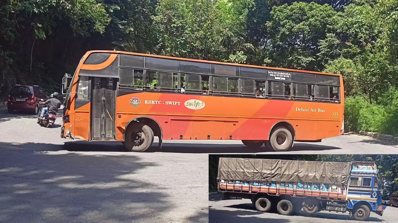 Ksrtc Swift Deluxe Air Bus And Heavyweight  Truck Turning 7/9 Hairpin bend Thamarassery Ghat 