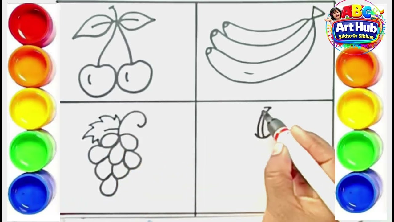 Easy to draw Fruit Apple Banana Grapes Cherry||#abcarthubsikhoorsikhao