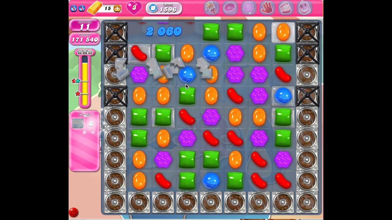 Candy Crush Level 1596 (no boosters, 3  stars)