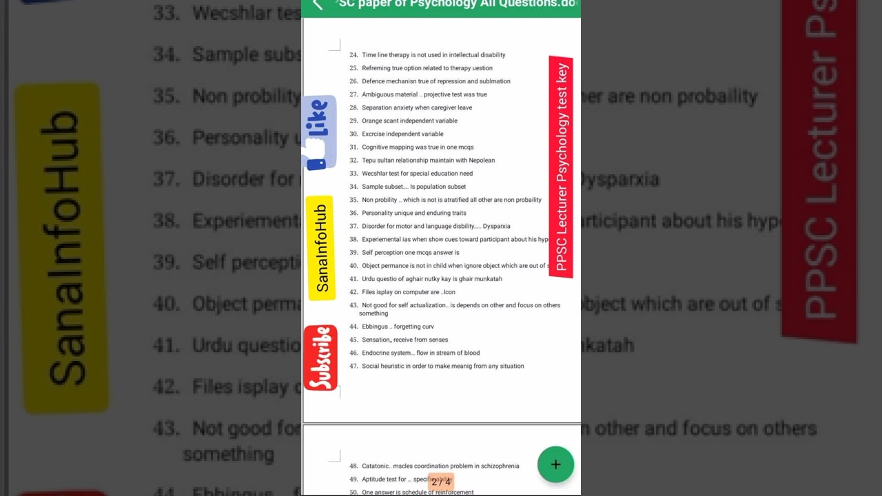 PPSC Lecturer Psychology Test 2022 MCQS Answers