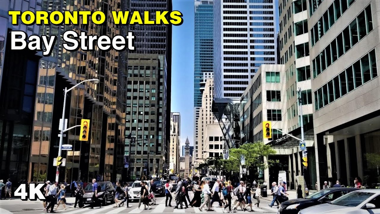 Downtown Toronto Walk up Bay Street between the towers [4K]
