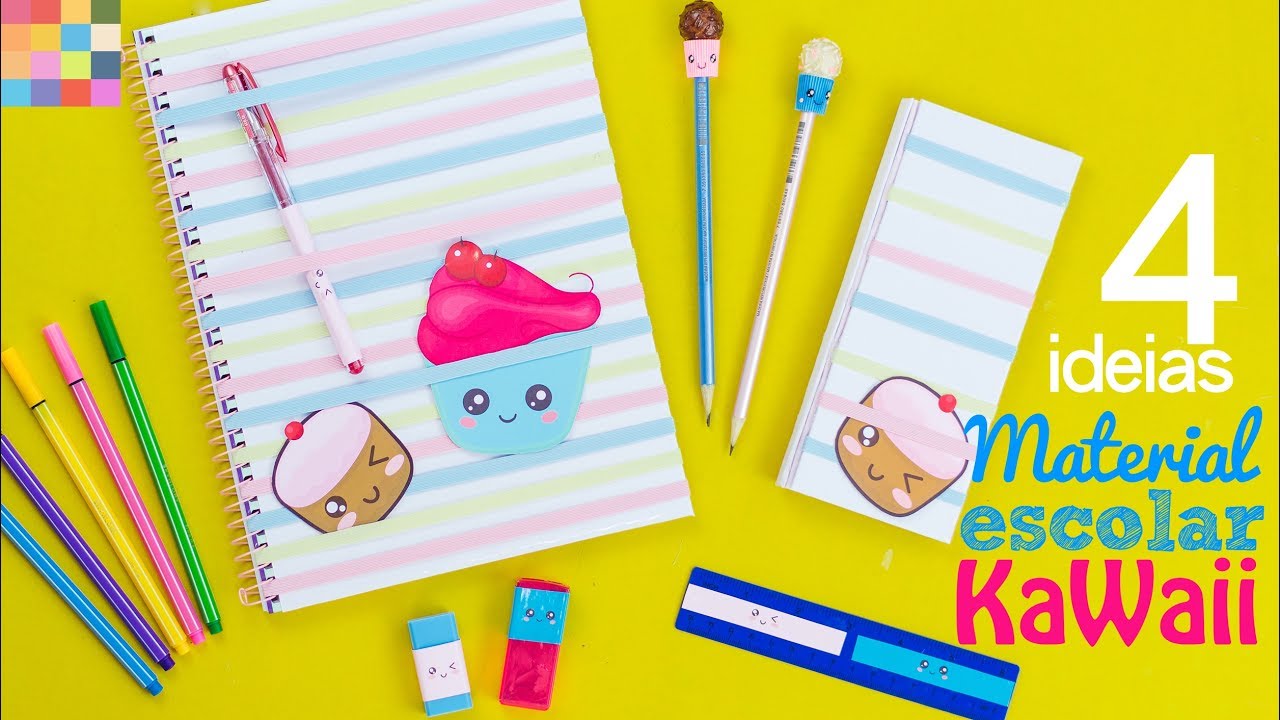 4 ideias de material escolar DIY Kawaii | Caderno, lápis e estojo