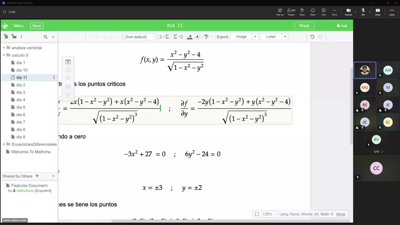 Calculo 2 - 2da clase - Segundo parcial - Vidal Matias Marca