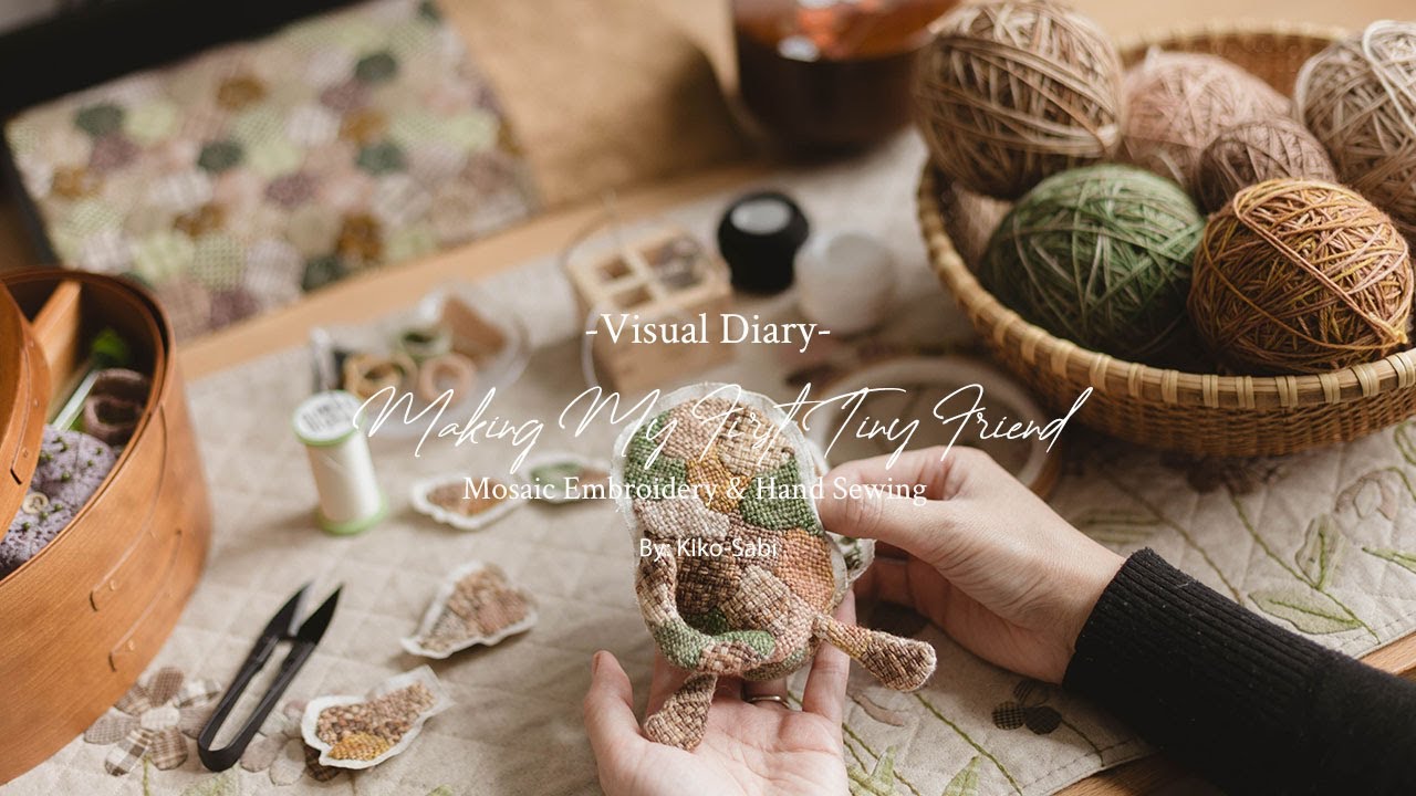 Visual Diary #77 | Making My First Tiny Friend | Darning Stitch Mosaic Embroidery, Slow Stitching