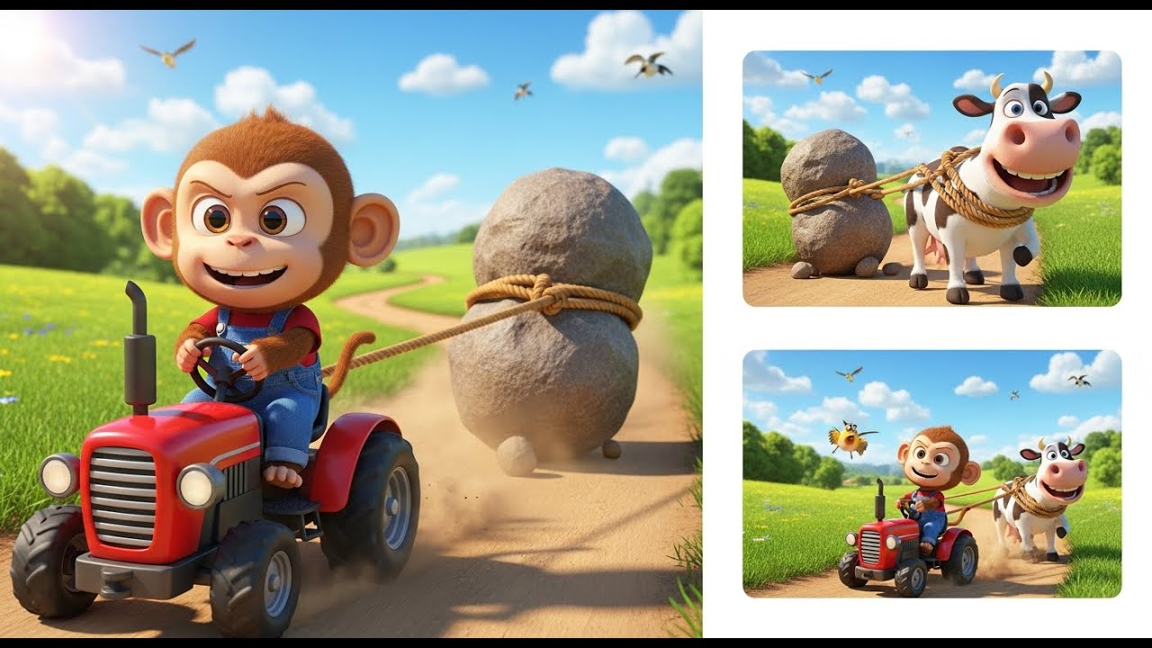 BiBi Monkey & The Mighty Farm Pull Adventure 🐒🚜🌾🐄 | Baby Monkey