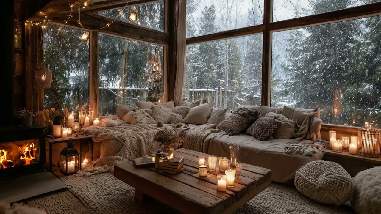 Quiet Winter Cabin Fireplace 🌨️🔥 Smooth Piano for Deep Focus & Anxiety Relief