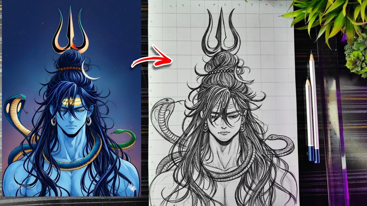 Lord Shiva Drawing In Anime Style, How To Draw Mahadev With Trisul, BholeNath Drawing Step By Step