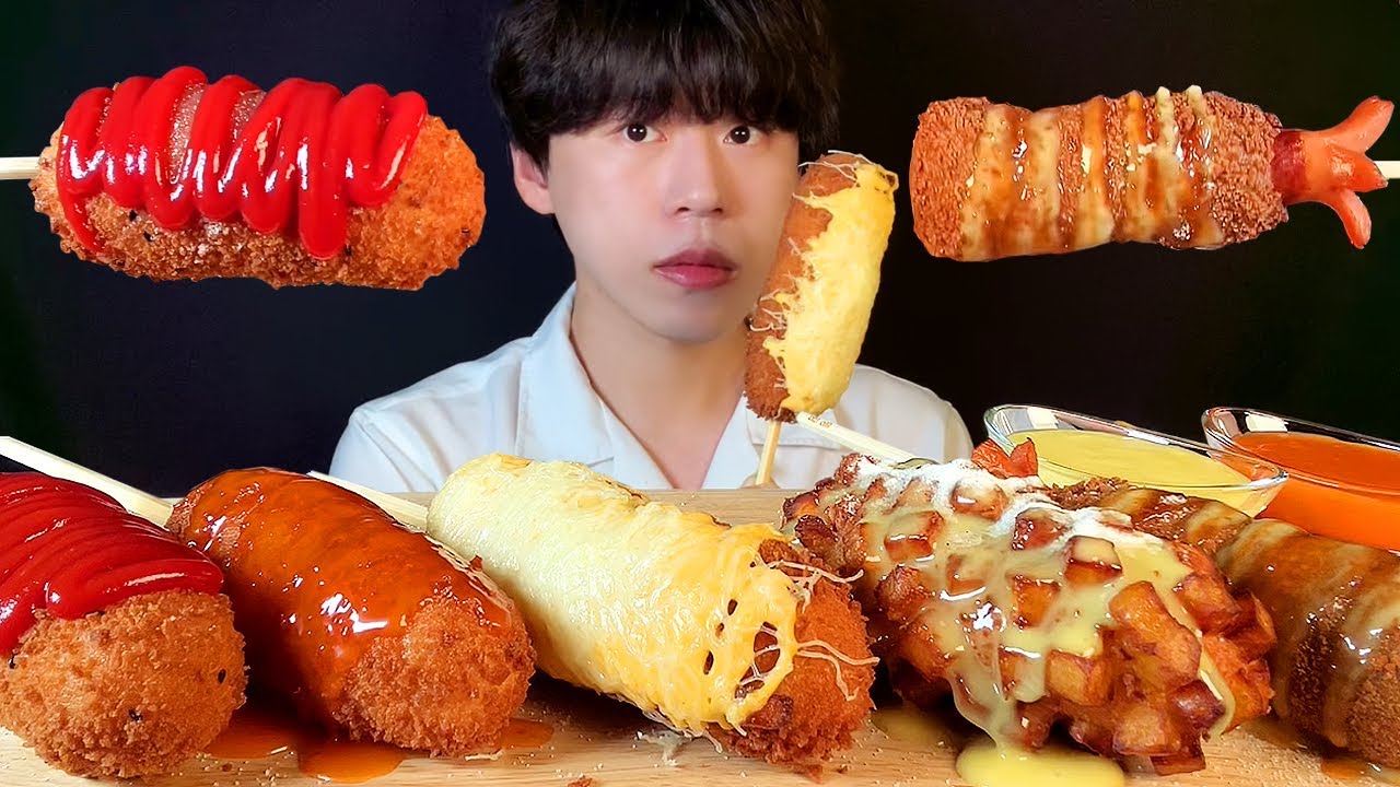 SUB)명랑핫도그 먹방 asmr 바삭바삭 혀 끝까지 자극하는 그 맛... HOT DOG MUKBANG ホットドッグ