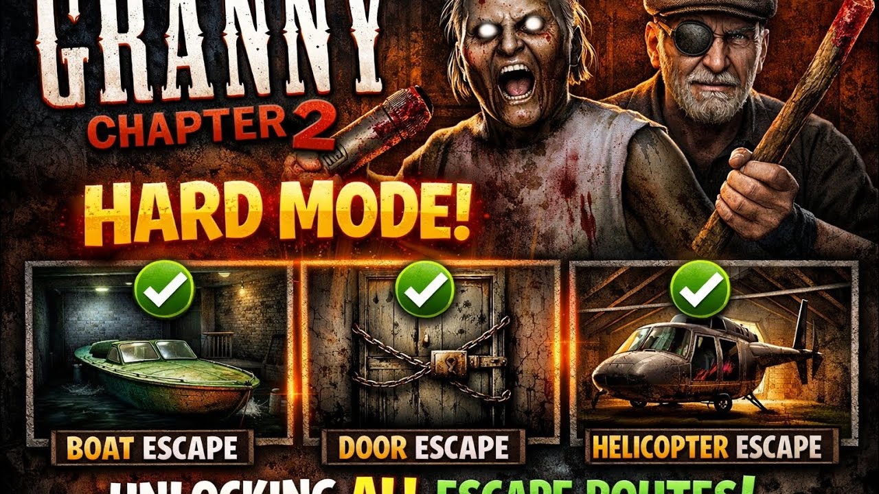 Granny chapter 2 hard mode unlocking all escape routes #grannyisbald