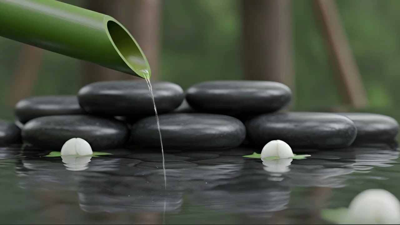 Relaxing Piano Music & Bamboo Water Fountain — Peaceful Sleep Music for Stress Relief and Healing