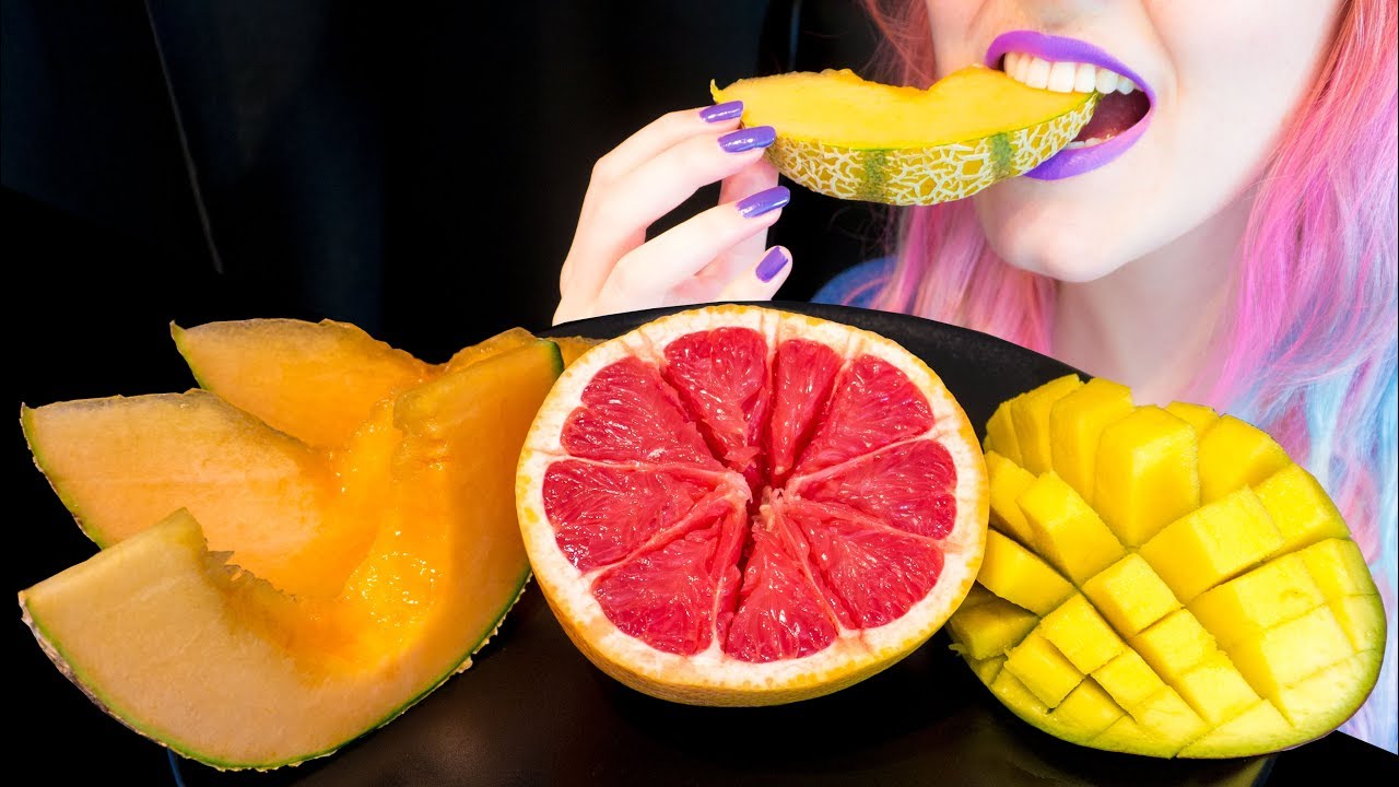 ASMR: Juicy Fruit Platter 🍉 Mango Melon Grapefruit | Fruit Trio ~ Relaxing Eating [No Talking|V] 😻