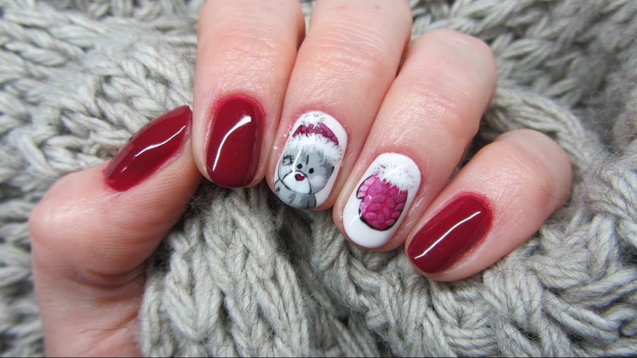 Cute Teddy Bear & Knitted gloves nails - Jak zrobić miśka za pomocą trzech kolorów?