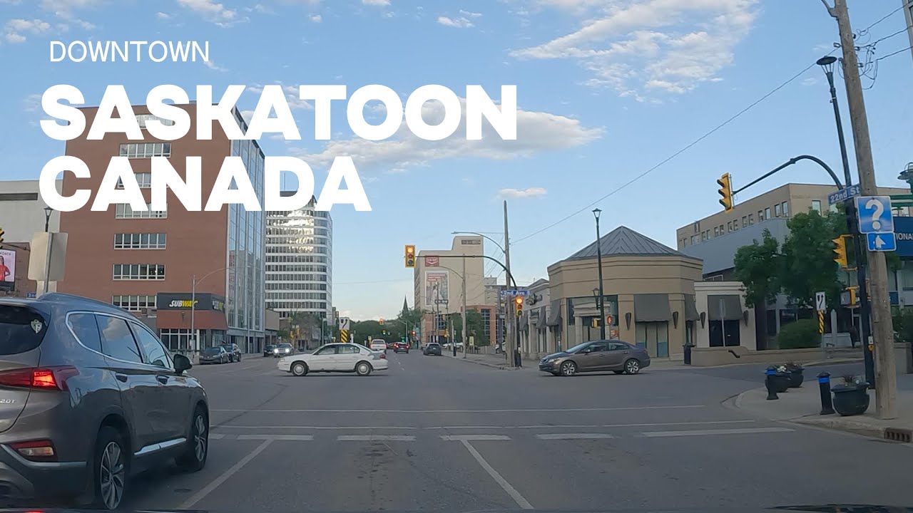 DRIVING THROUGH DOWNTOWN SASKATOON CANADA