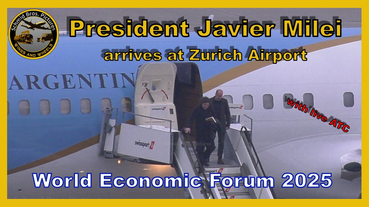 President Javier Milei arrives with a Boeing 757 (ARG-01) at Zurich Airport (with live ATC/WEF 2025)