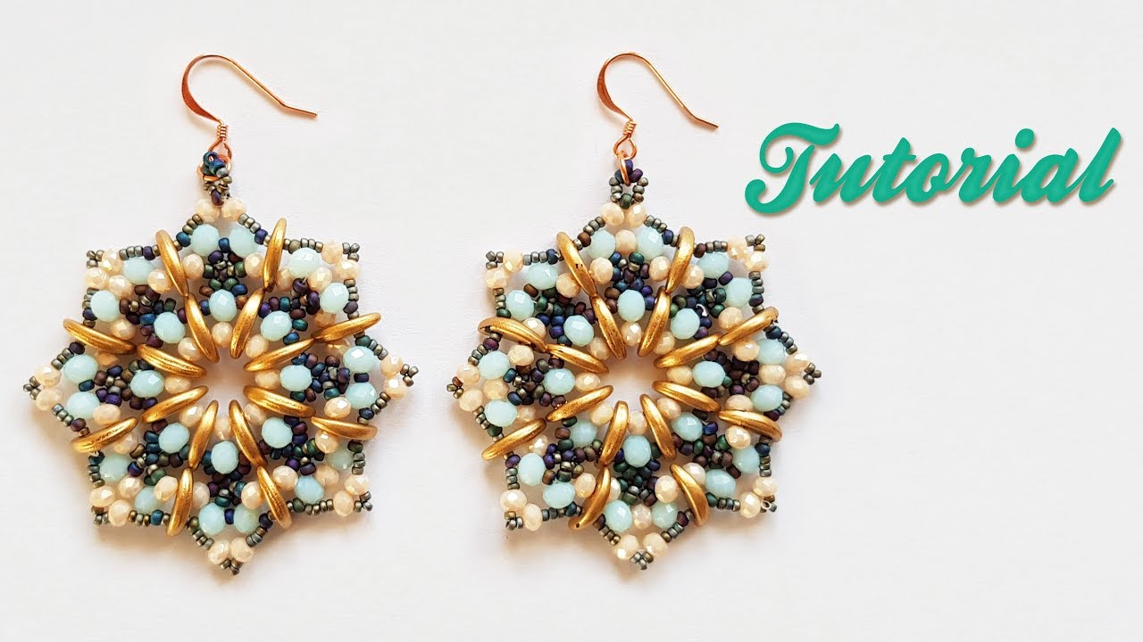 Tutorial Snowflake Earrings - Orecchini con Crescent, rondelle e rocailles