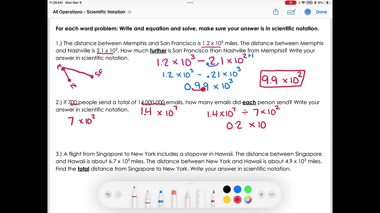 Operations in scientific notation story problems