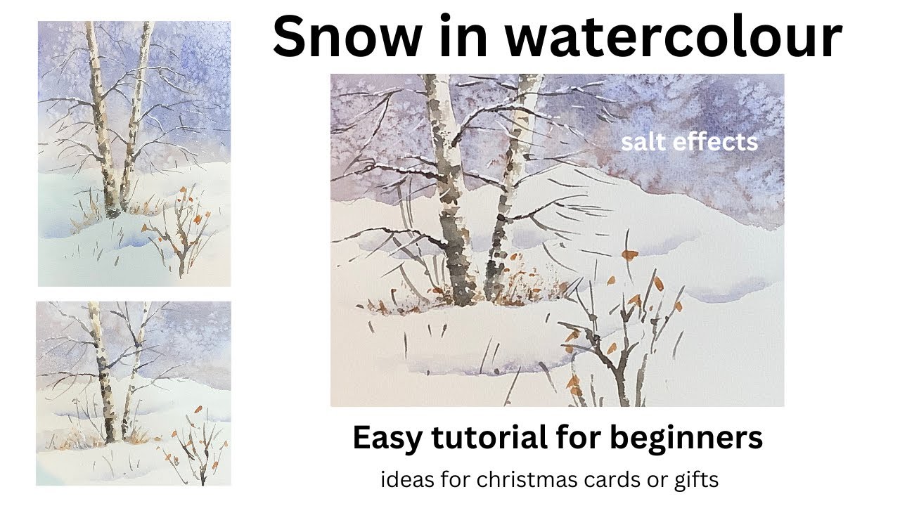 Snow in watercolour : easy tutorial  ideas for christmas cards and gifts