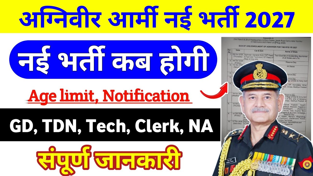 अग्निवीर आर्मी नई भर्ती 2027 कब होगी ? | Agniveer Army New Vacancy 2027 | Army New Age Limit 2027 