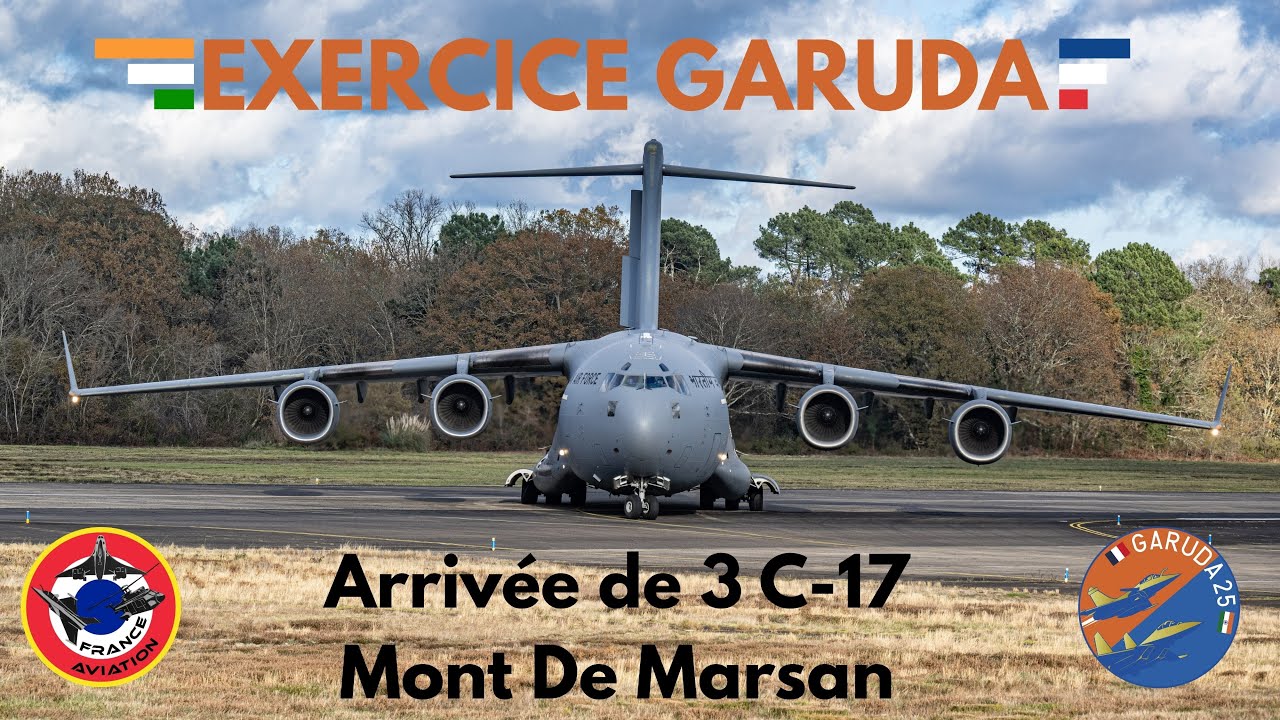 3 C17 INDIAN AIR FORCE ATTERRISSENT À MONT DE MARSAN BA 118 GARUDA 2025  26 Novembre 2025 en 4K