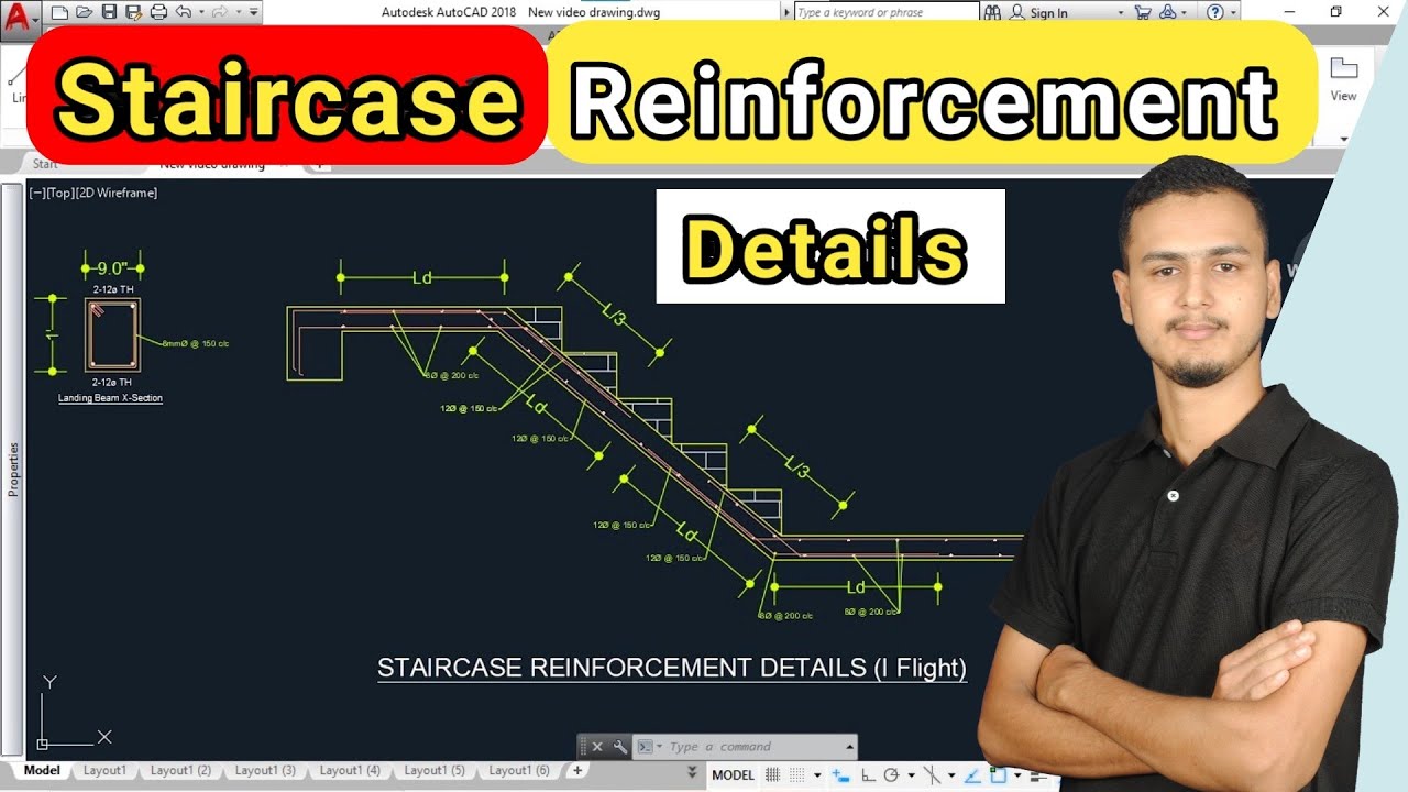 Staircase Reinforcement Details in AutoCAD | Staircase Reinforcement Details Drawing |