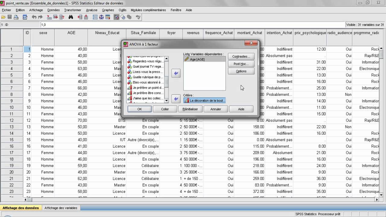 Formation SPSS : Analyse de la variance (ANOVA)