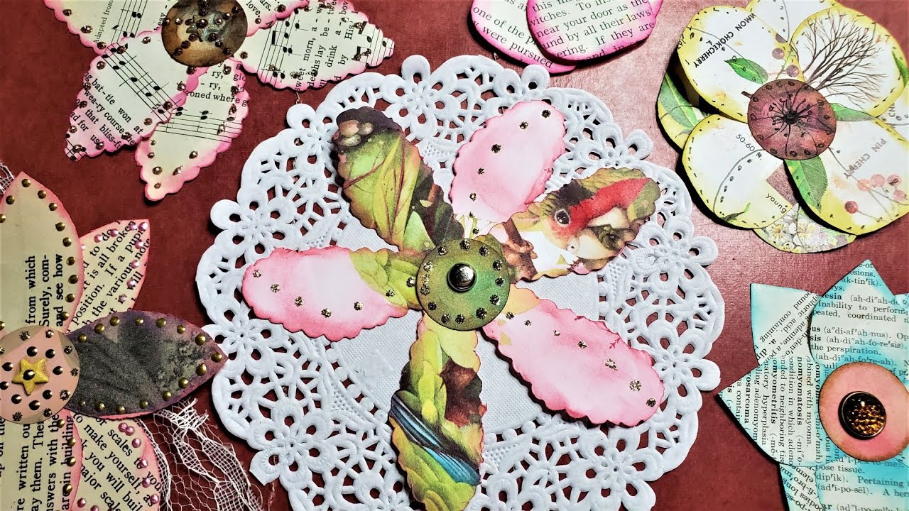 Junk Journal ~ Using Up Book Pages  Ep 30 ~ Super Easy Flat Paper Flowers! :)