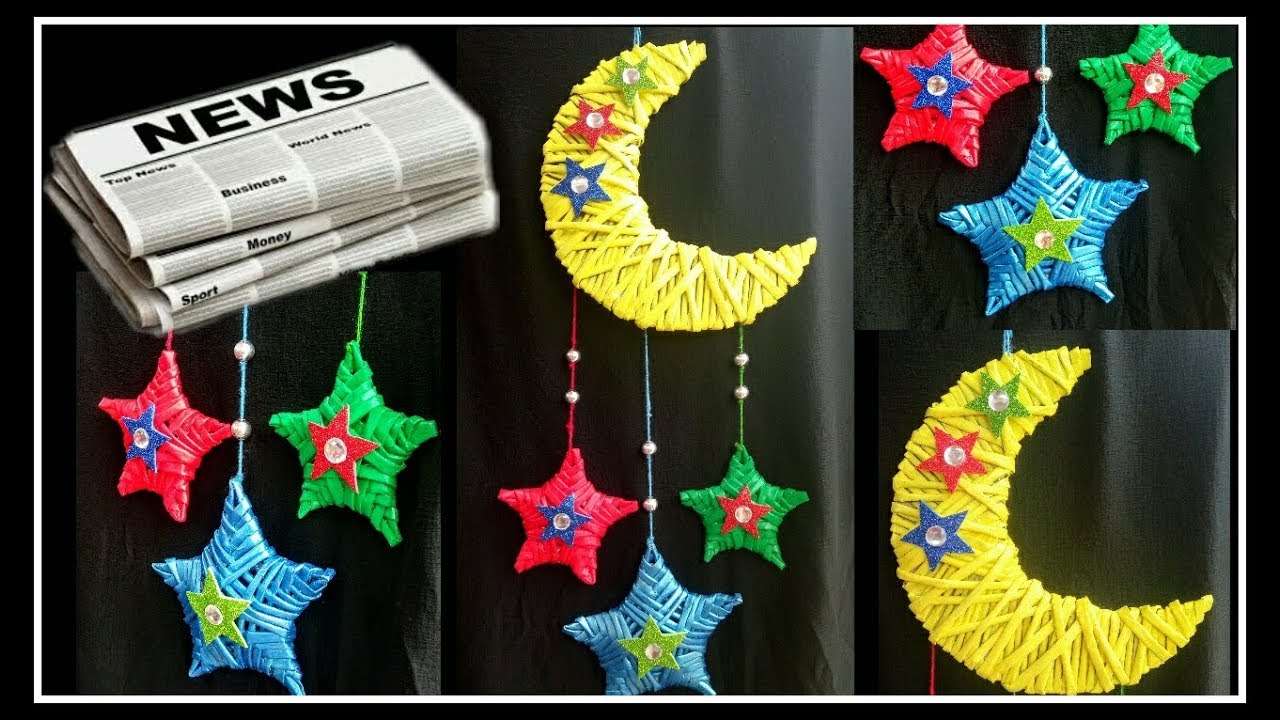 Newspaper Wall Hanging/Dream  catcher-Moon and Stars