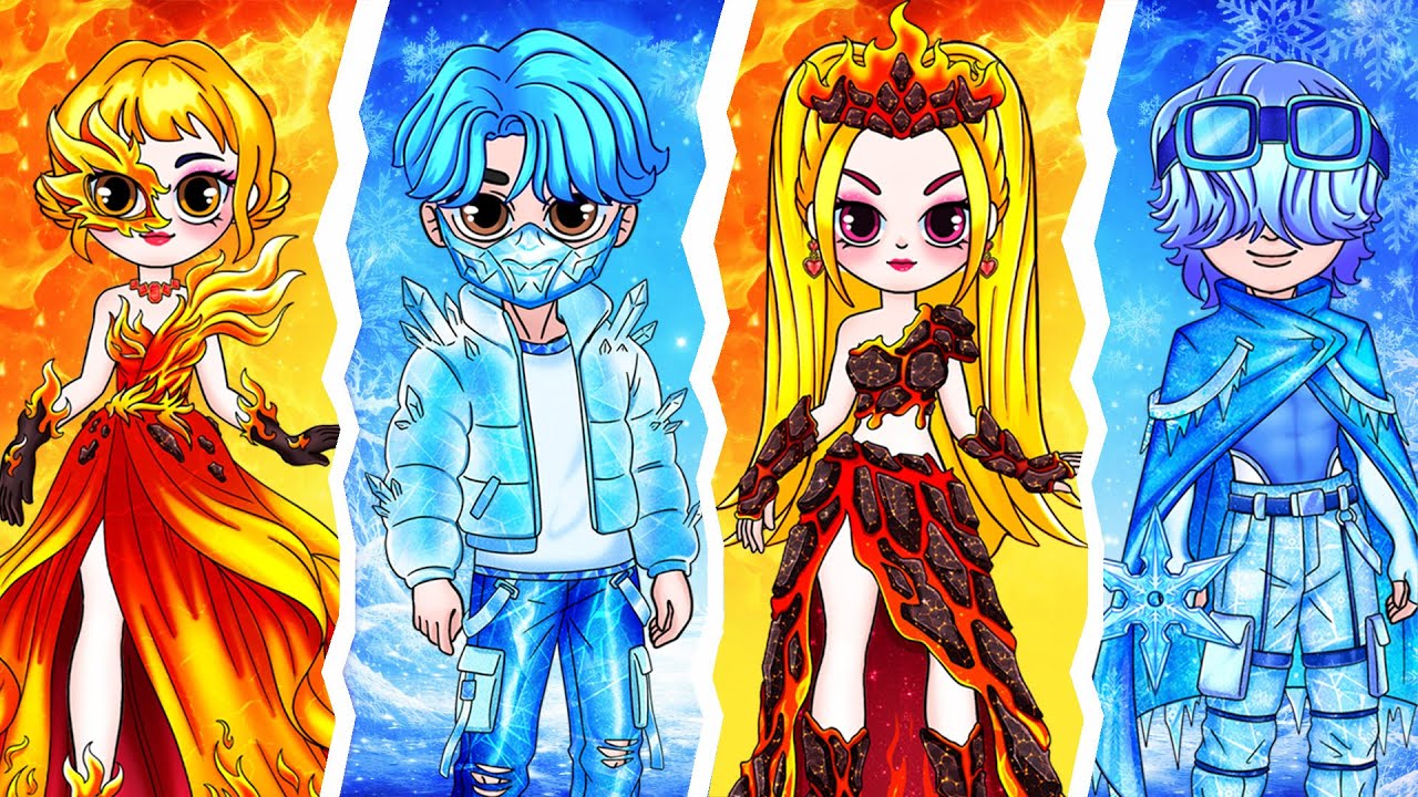 💖Paper DIY💖Who Would You Choose? Fire Girl vs Ice Boy! Huntrix and Saja Boys, 패션 페이퍼 스토리