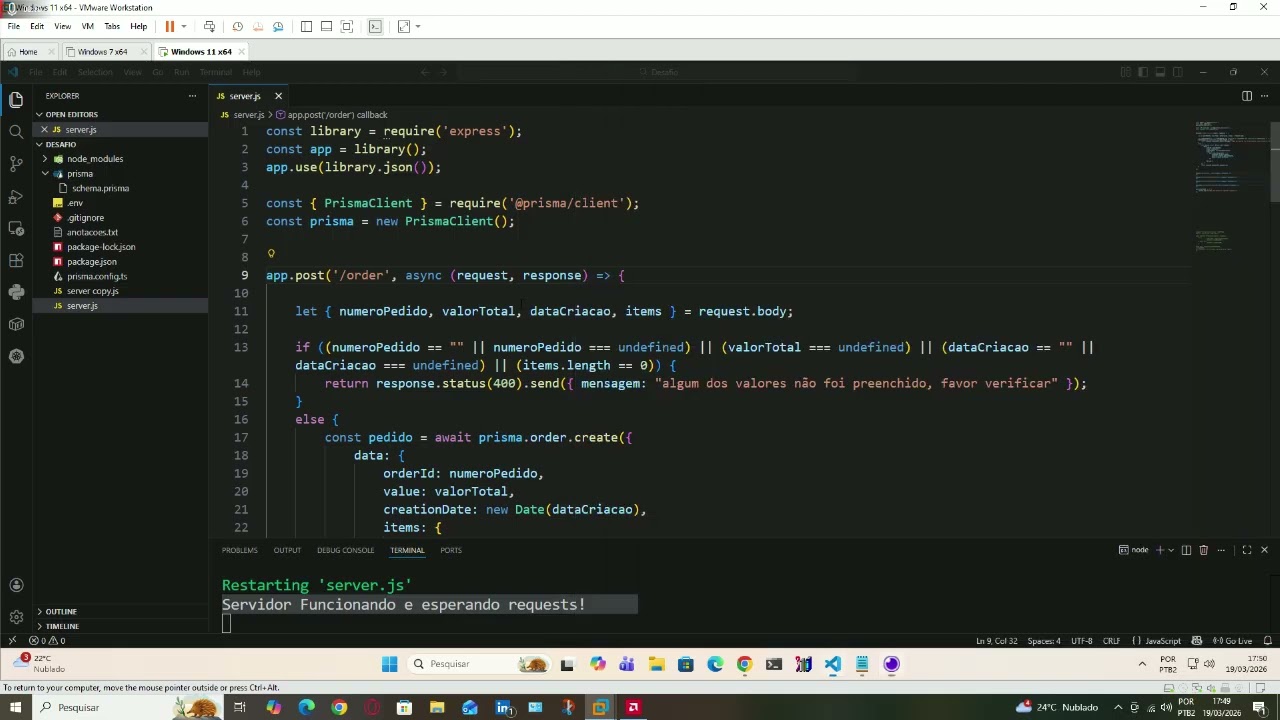 Criando aplicação de desafio de emrpego com Node.js com Javascript, Express, Prisma do Zero