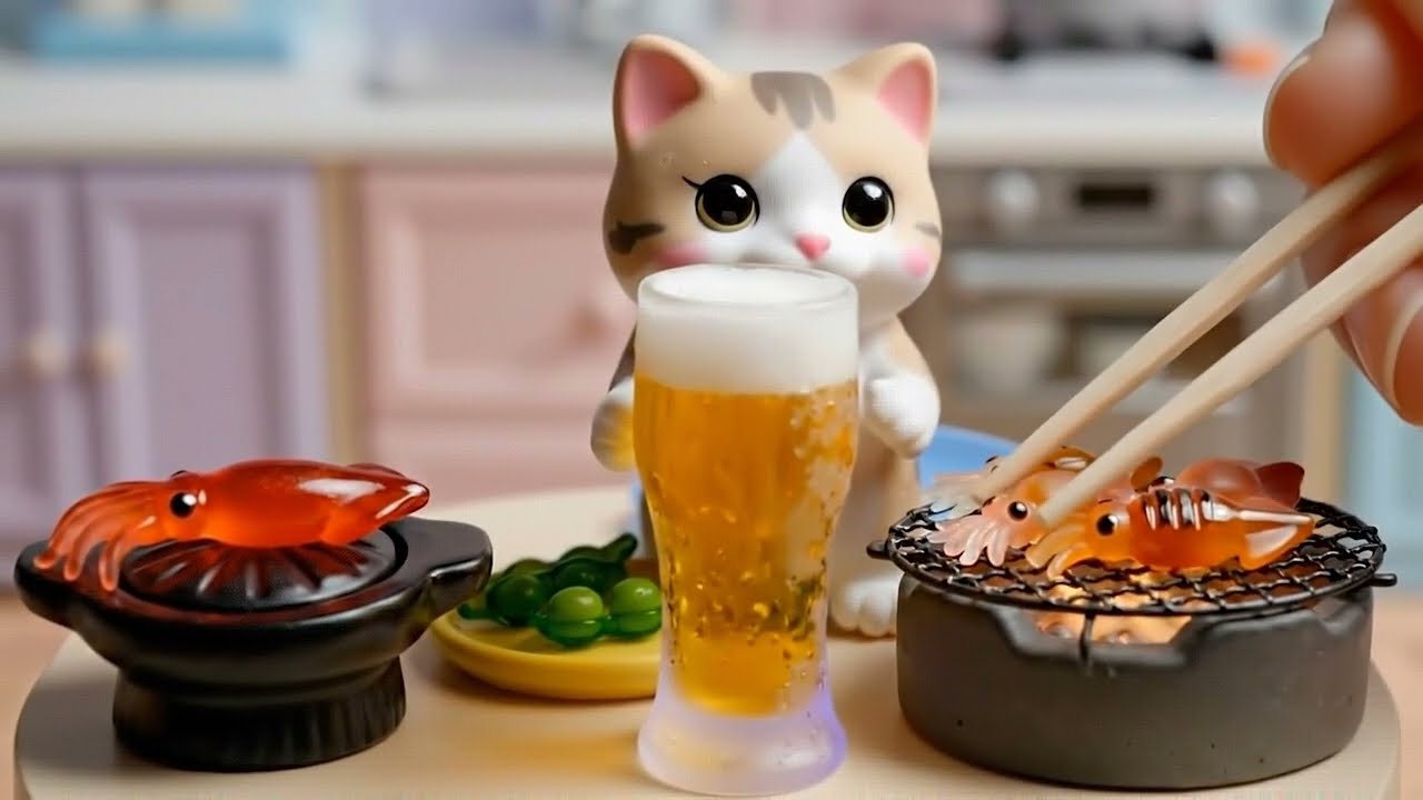 Opening a Miniature Glass Bar for My Cat 🐱🍺 | 고양이 전용 미니어처 술상 차리기 | 猫にガラスのおつまみを作ってみた