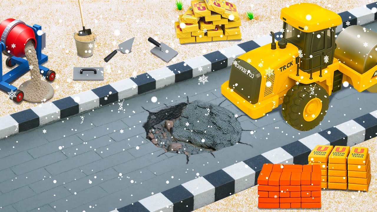 DIY Mini Road Repair with Construction Vehicles & Fresh Asphalt | Mini Project