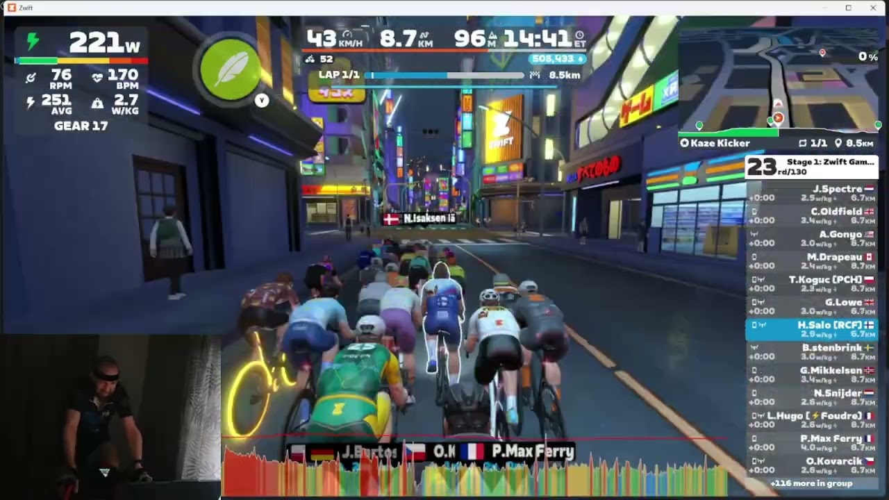 Zwift Games  Stage 1 , Kaze Kicker,  Gategory 277-390 (370)
