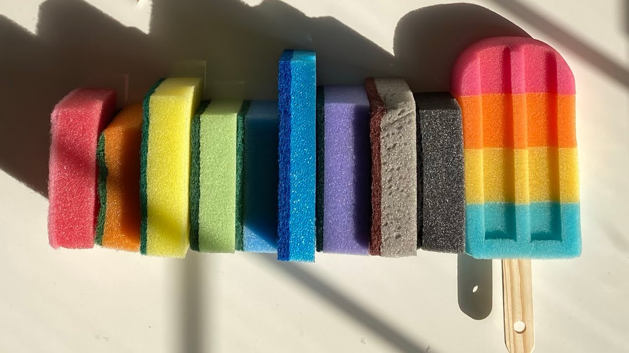 ASMR 🌈 bulk kitchen sponge variety ripping - dry scours off + jelly soft foam sounds