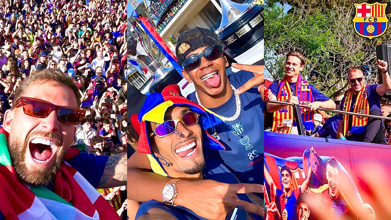 FC Barcelona Treble Trophy Winning Bus Parade Celebrations Around The City