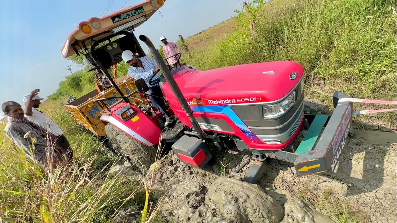 Day-1 | पहले ही दिन ट्रैक्टर फस गया Mahindra Arjun NOVO 605 Di Pulled by JCB 3dx backhoe Loader