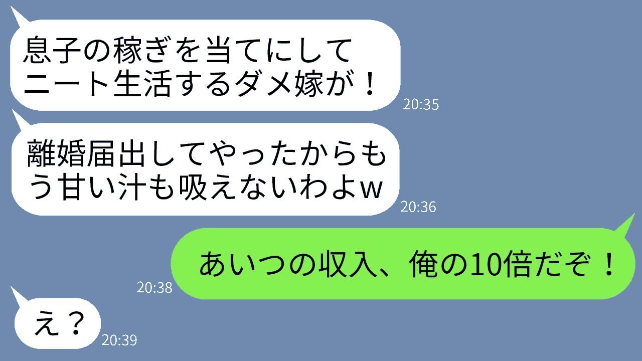 在宅で2000万を稼いでいる嫁をニートだと誤解して、勝手に離婚届を出した姑。「息子の寄生虫は出て行け！」と叫ぶ姑に、私の年収を伝えた時の反応が笑える。