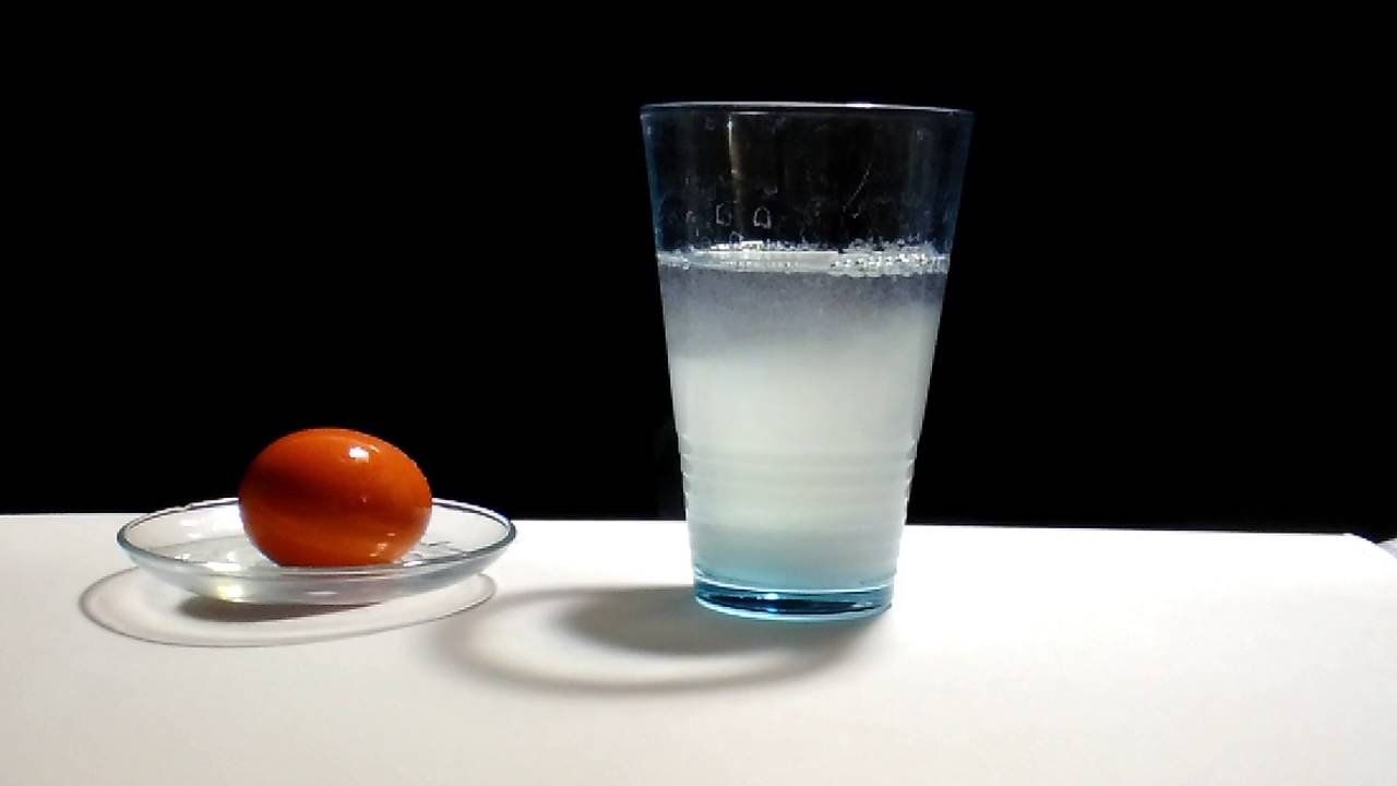 Uovo in acqua e soluzione satura di NaCl.