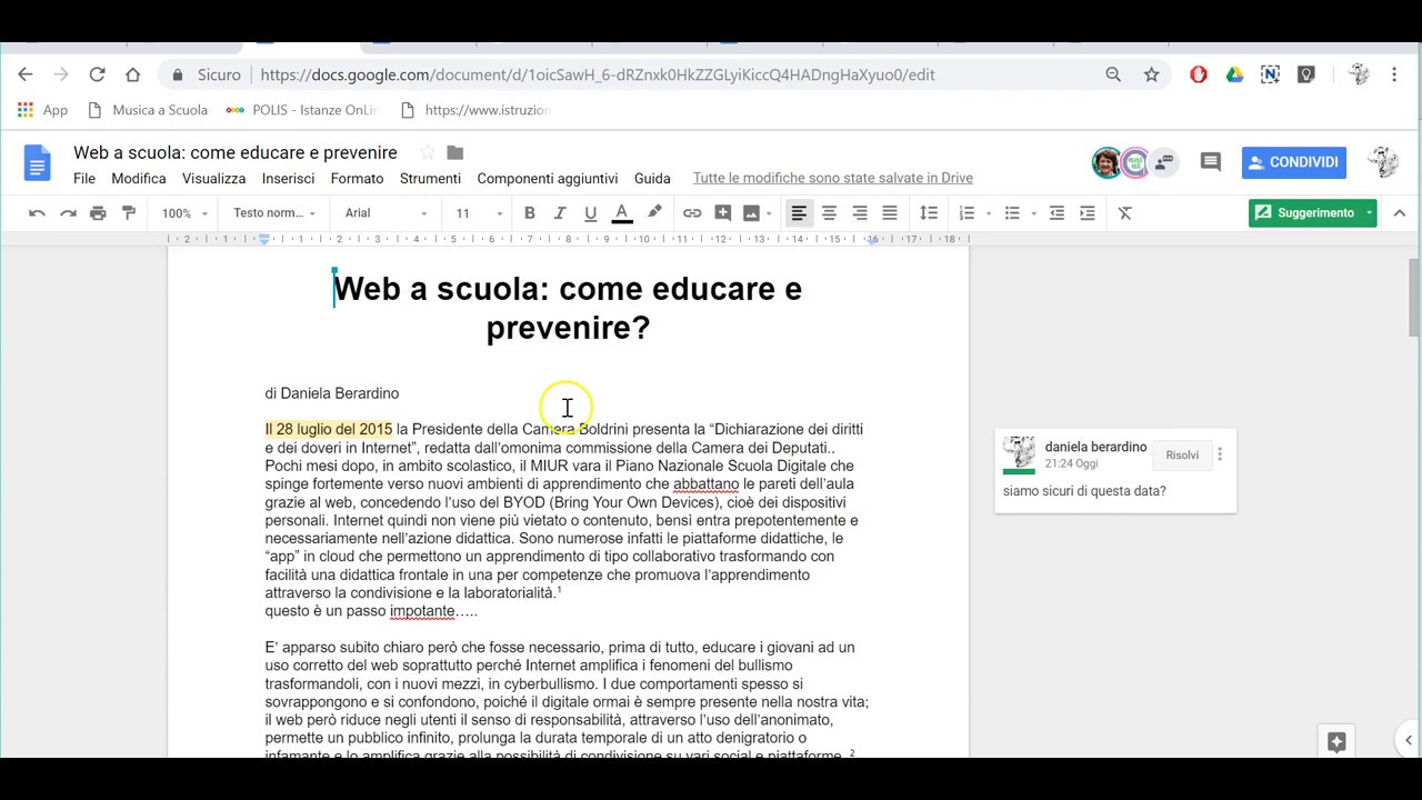 commentare , suggerire e modificare un document