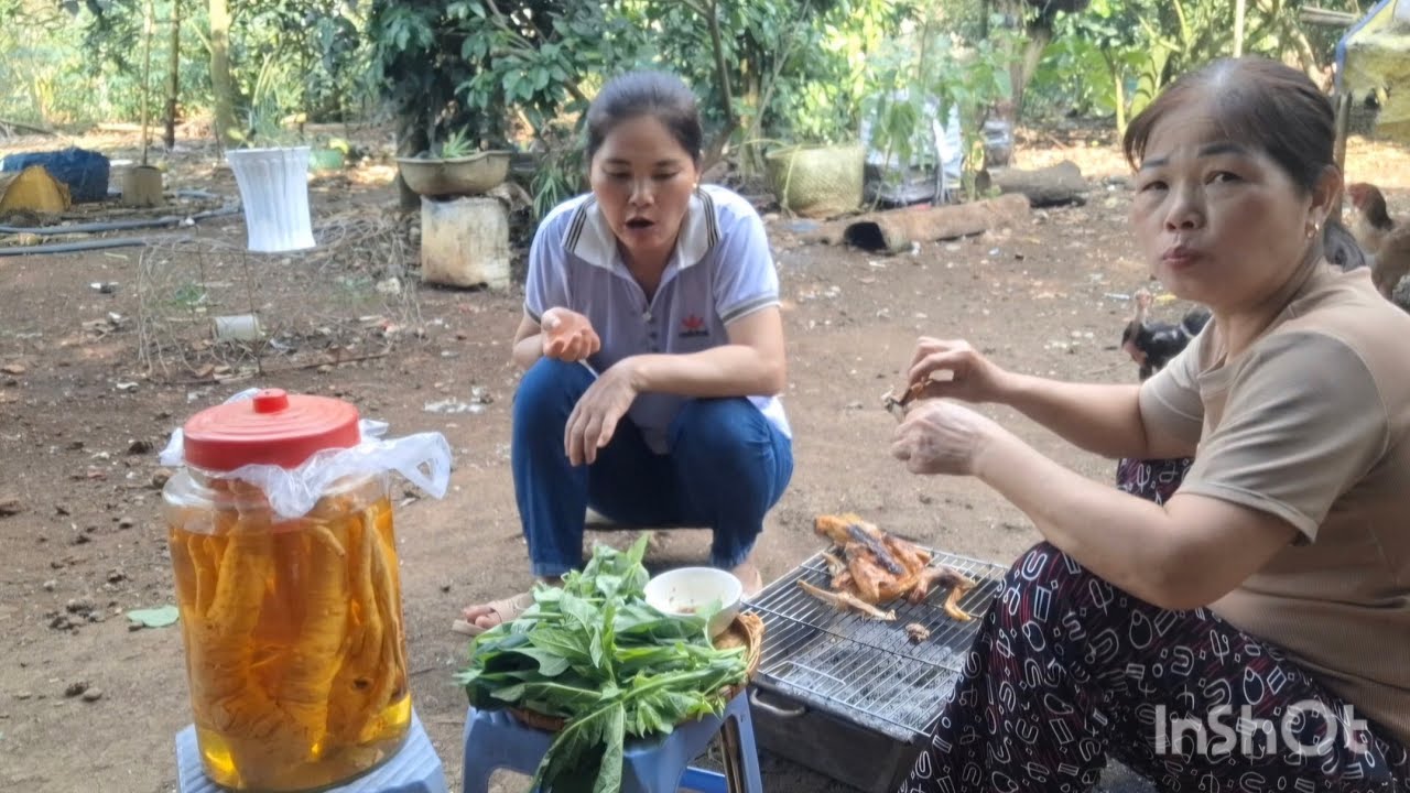 làm con gà nướng nhắm rượu đinh lăng