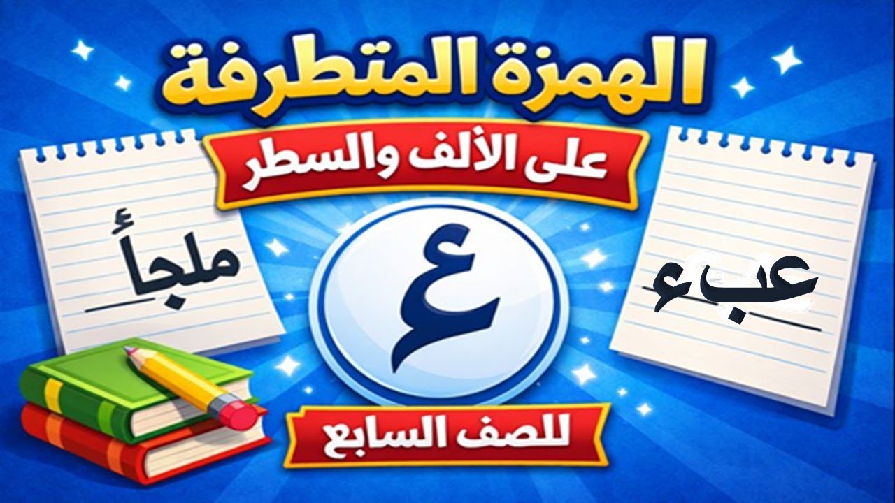 كتابة الهمزة المتطرفة على الألف والسطر | للصف السابع | الدرس السابع للموضوع الأول