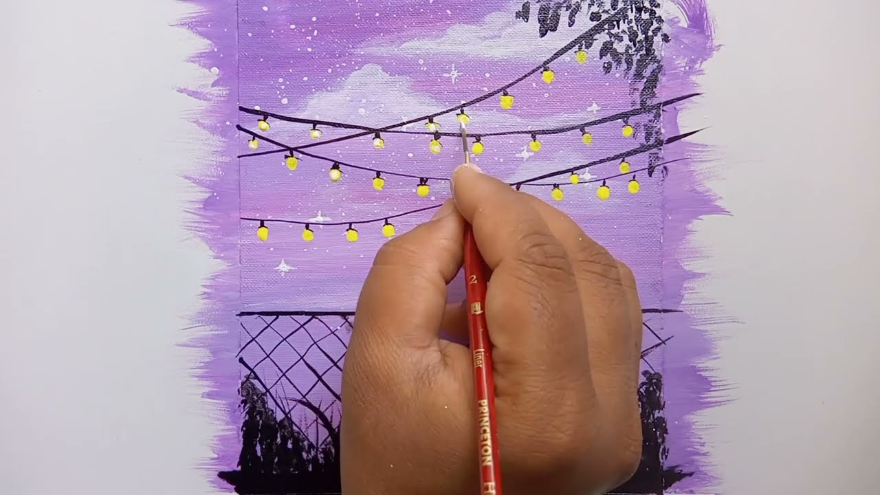 Purple sky painting Series 1 ||Fairy Lights Painting||Begginers Painting tutorial.