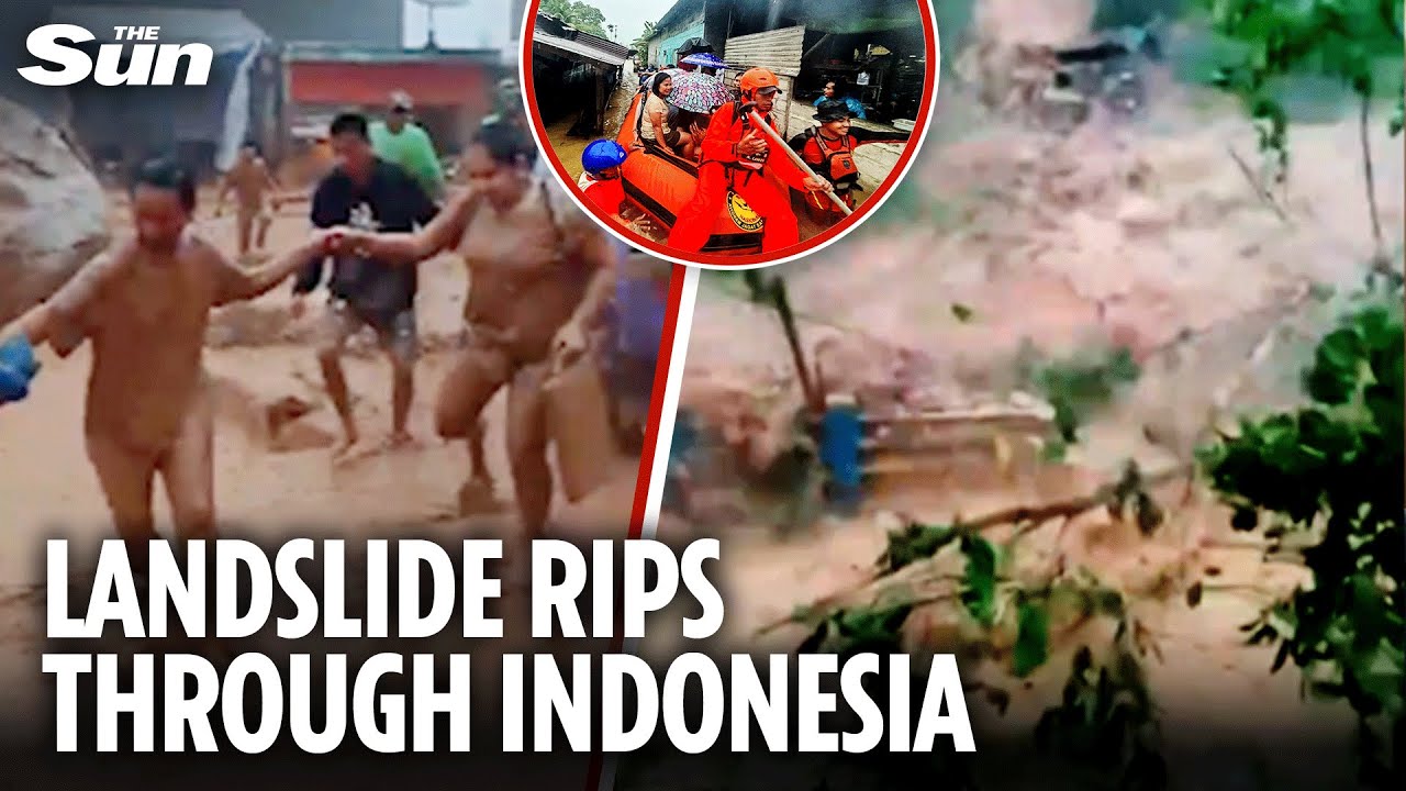 Moment deadly landslide RIPS through Indonesian village as school building collapses