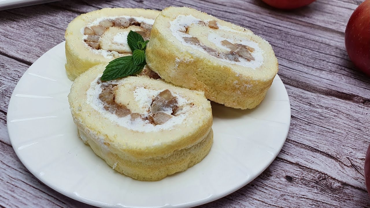 БЕЗ МУКИ! Идеальный БИСКВИТНЫЙ ПП РУЛЕТ с яблоками, который не ломается