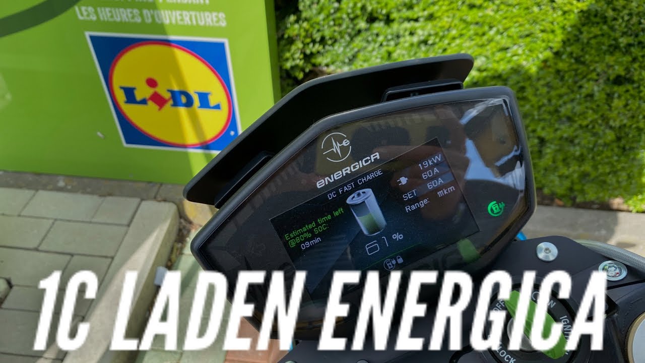 1C 60A DC snel laden bij Lidl met Energica elektrische motor | van 0-80% in 40 min | kan nog sneller