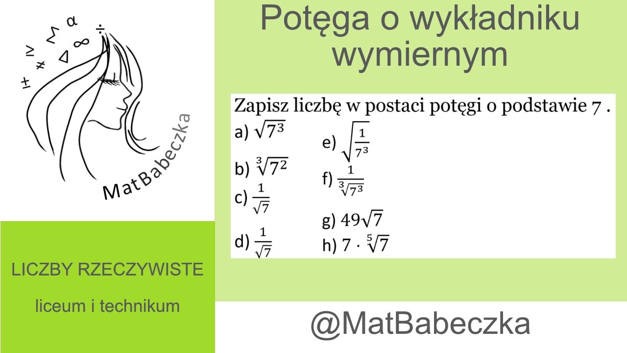 1.9.2 Zapisz liczbę w postaci potęgi o podstawie 7 .a) √(7^3 ) b) ∛(7^2 ) c) 1/√7 d) 1/√7 e) √(1/7^3