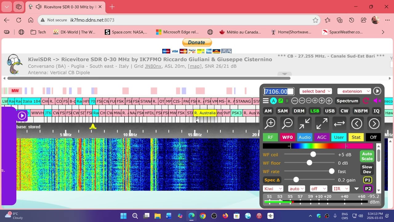 Monitoring the Iran War activity and Persian Gulf using KiwiSDRs to be close