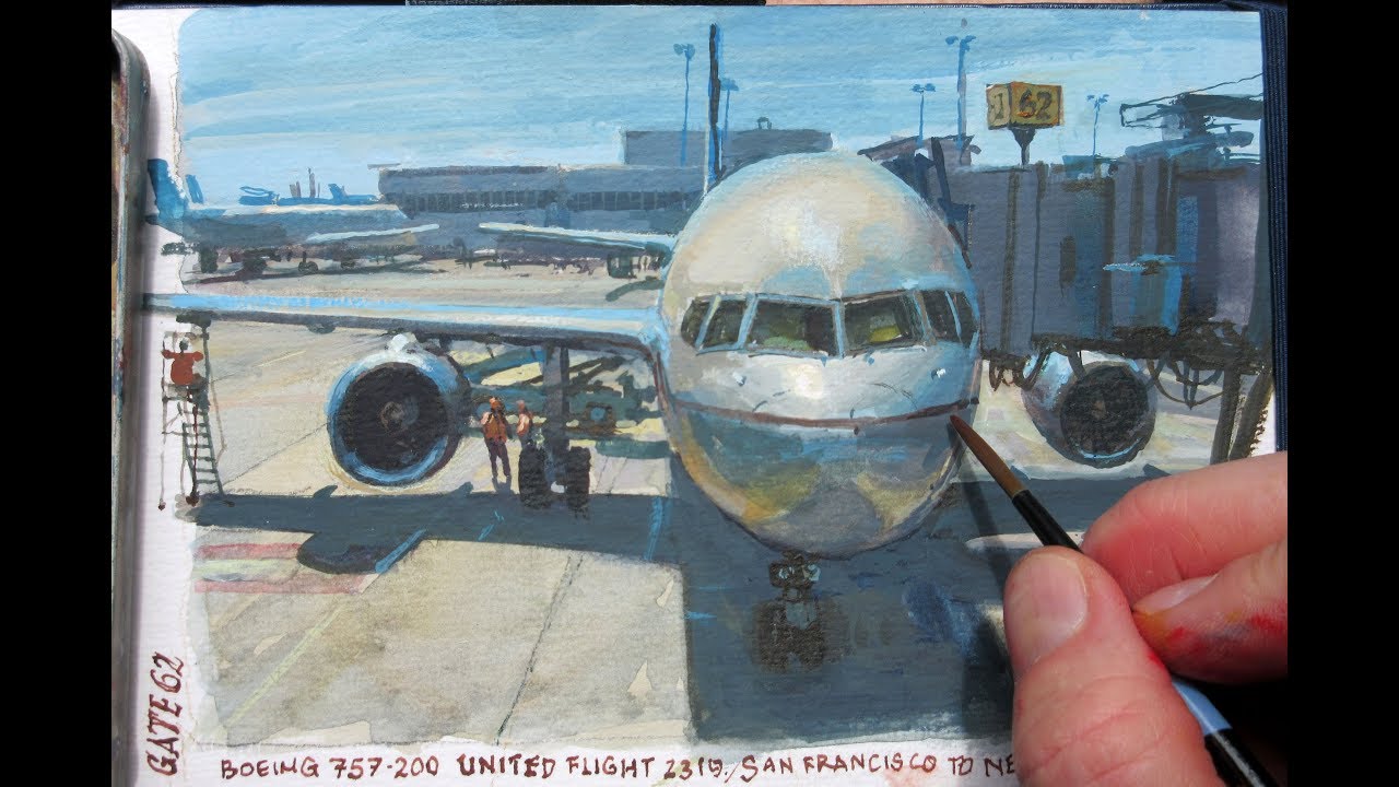 Painting an Airliner in Gouache&mdash;an hour before boarding