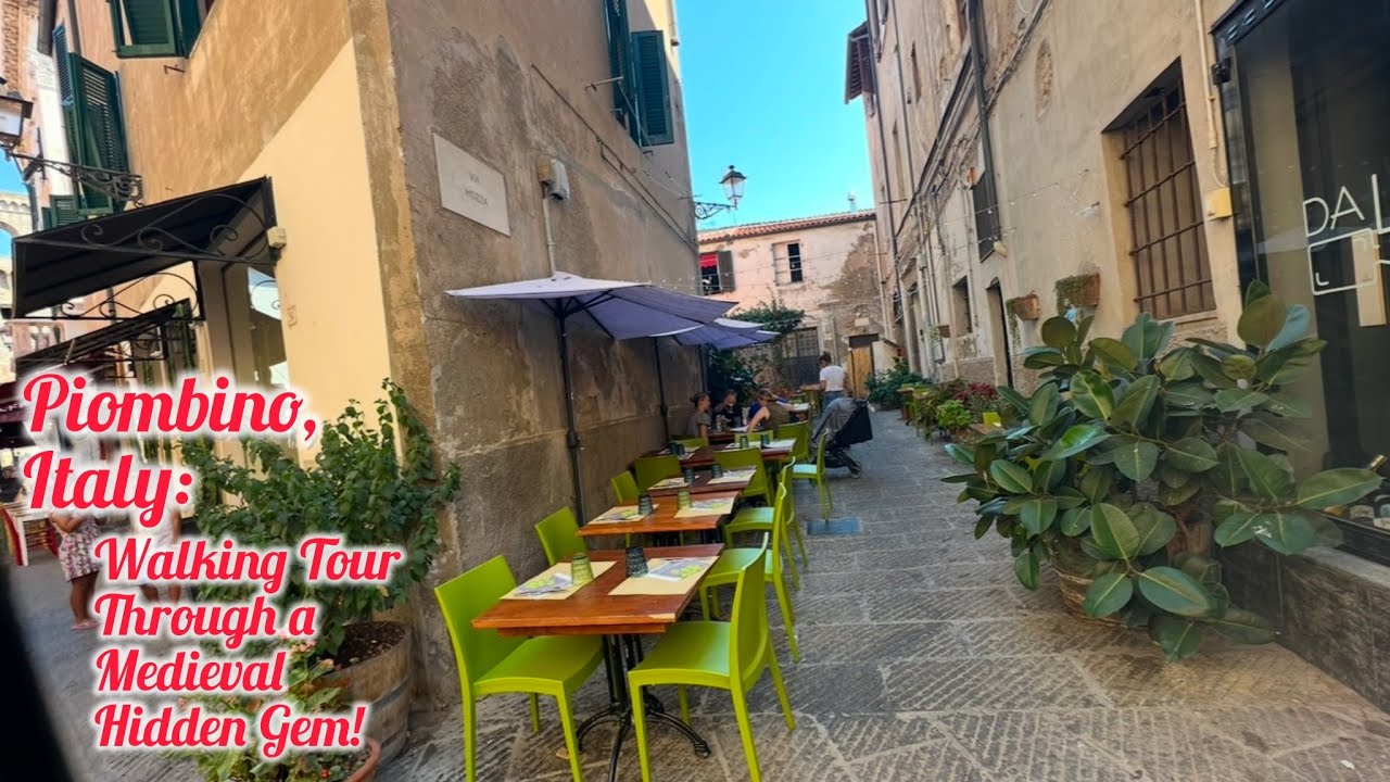 Walking Tour, Exploring the Enchanting Streets of Medieval Piombino, Italy 4K.