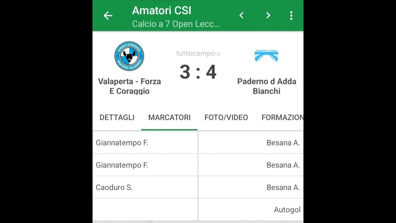 Valaperta - Paderno (3-4) - Calcio CSI a 7 Amatori gir F - 18/03/2025